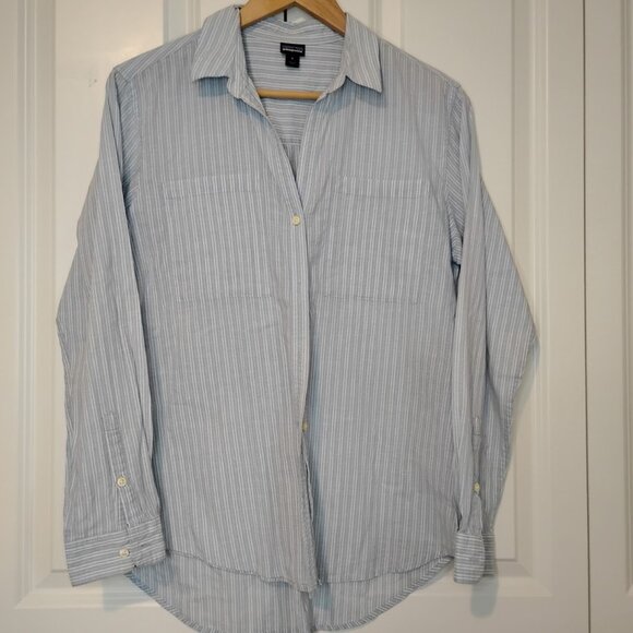 Patagonia Tops - Patagonia Women's Grey White Striped Cotton Long Sleeve Button Down Shirt Size S